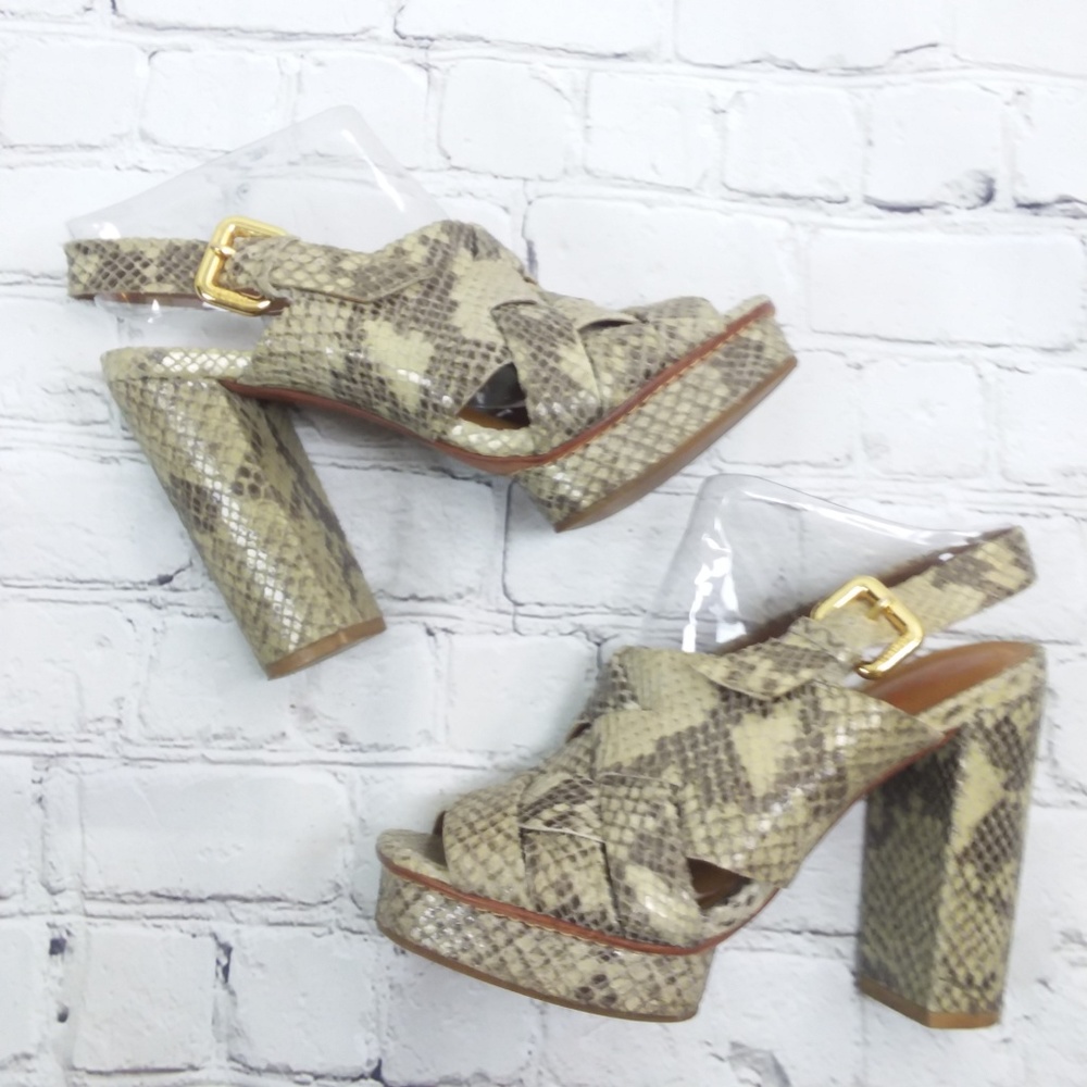 MK Snake Print Chunky Platform Heels Sling Back